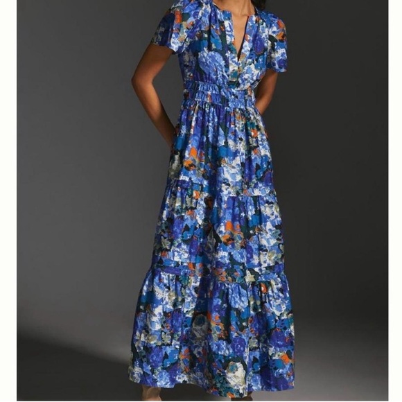 Anthropologie Dresses & Skirts - Anthropologie Blue Floral Tiered Maxi Dress